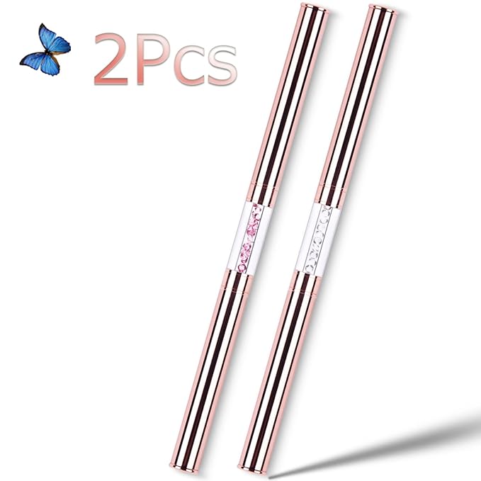 2Pcs Dual-ended UV Gel Nail Brush Set Rhinestone Handle Nail Art Design Brushes Professional Nail Tools Rose Gold