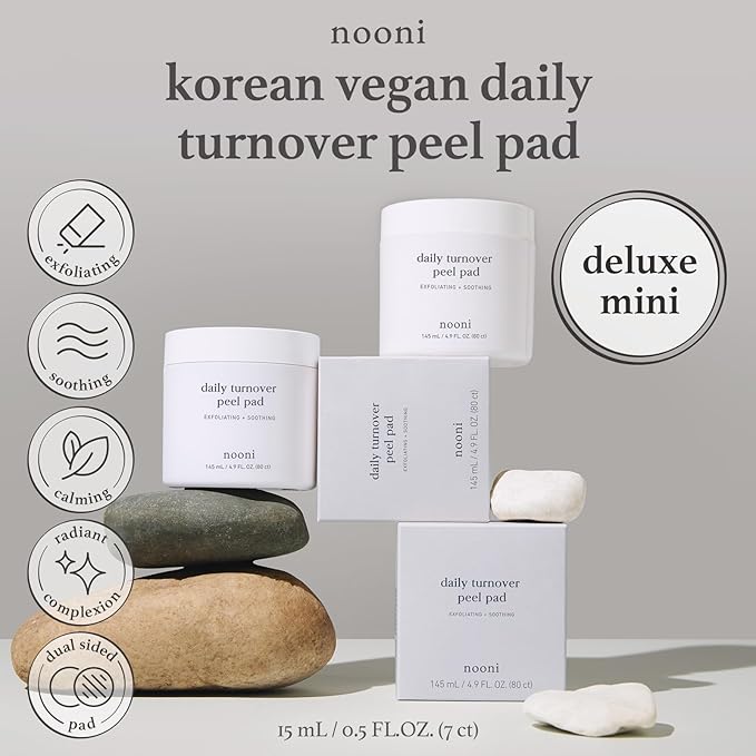 Nooni Korean Facial Peel Toner Pads - Daily Turnover Peel Pad 7 Count | Travel Set, Korean Skincare, Exfoliating Face Pads, with AHA, Glycolic Acid, Body Peeling Pad, Travel Size, Mini Set