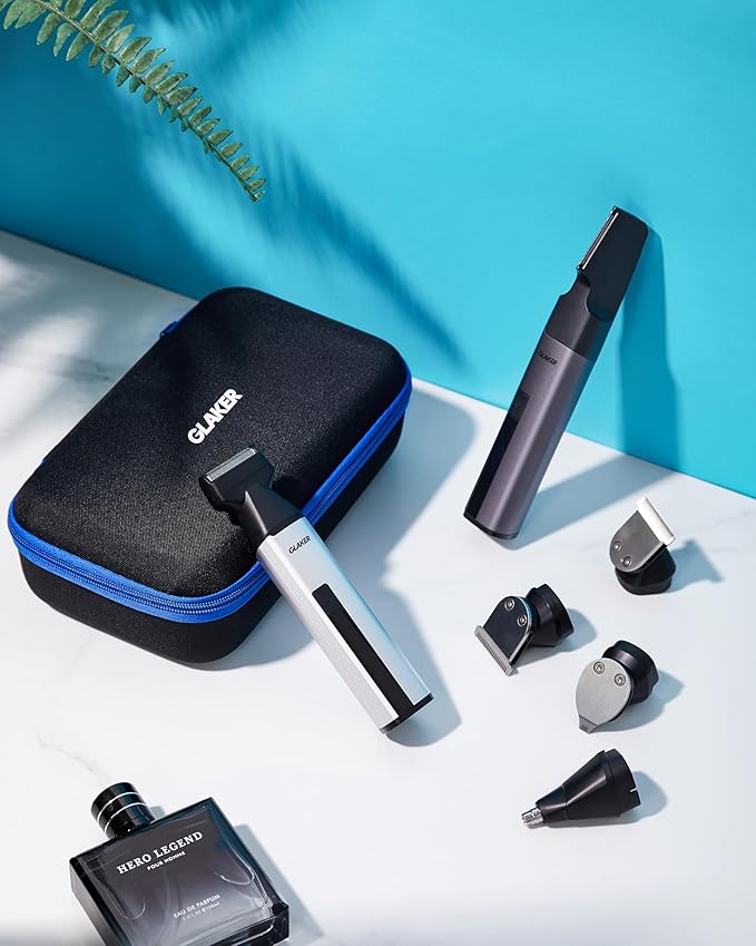 GLAKER Beard Grooming Kit - All in One Hair Cutting Kits, Electronic Shaving Razor, Professional Barber Kit, Mens Body Hair Shaver, Cordless Nose Hair Trimmer, Rechargeable Hair Clippers for Men