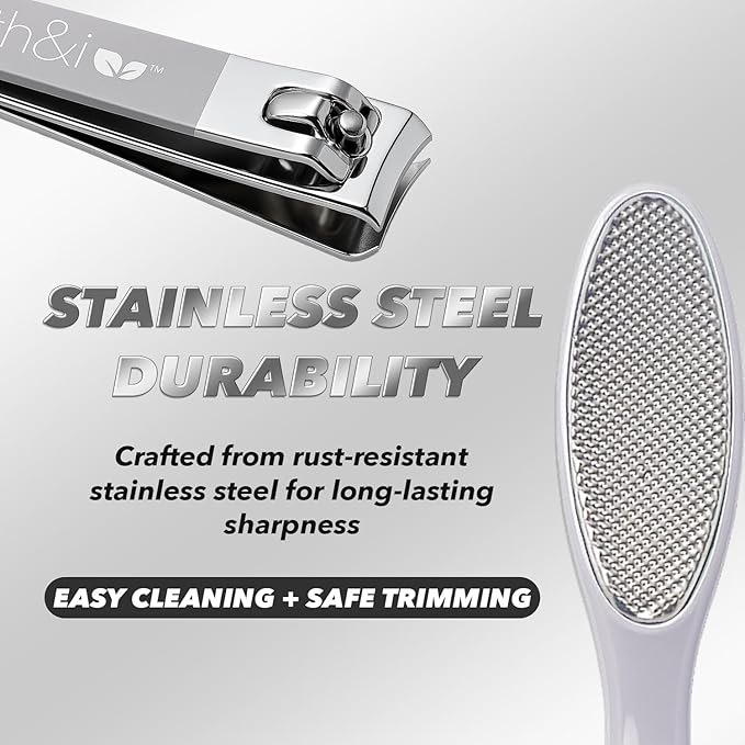 Earth & I -3 pc Manicure Pedicure Set: Large Nail Clipper, Callus Remover & Contour File, Stainless Steel Nail & Foot Care Kit for Men & Women, at Home Mani-Pedi Kit, Travel-Friendly Nail Care (Pink)