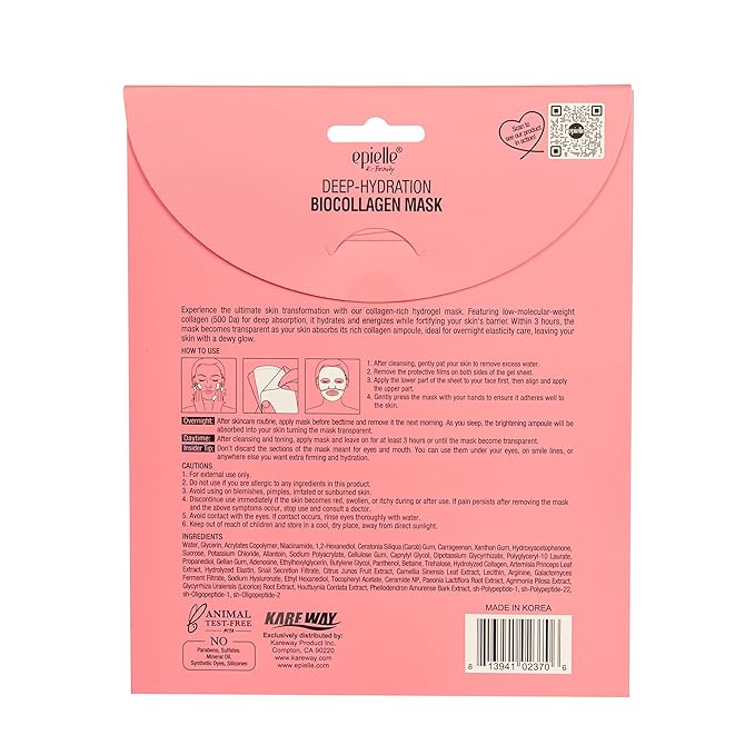 Epielle Deep Hydration BioCollagen Mask 3 Count, Overnight Hydrogel Facial Mask with 500DA Ultra-Low Molecular Collagen, Hyaluronic Acid & Galactomyces Ferment Filtrate, Korean Skin Care