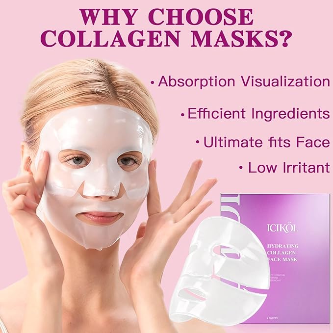 Overnight Collagen Mask - Deeply Hydrating Bio-Collagen Face Mask for Glass Skin, Pore Minimizing & Firming, Melting Transparent Jelly Mask - K-Beauty Sleeping Mask, 4 Sheets