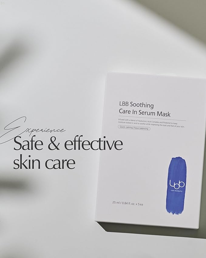 LBB Soothing Care In Serum Mask - Hypoallergenic Face Mask Sheet for Calming, Moisturizing - Vegan Paper Mulberry Sheet - Protectol, Hyaluronic Acid, 5 Sheet
