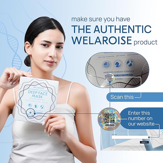 Welaroise Bio Protein Collagen Hydrogel Deep Face Mask +35% More Collagen, Intense Hydration & Moisturization, Firming, Anti-Aging, Skin Renewal, Korean Skincare (Pack of 5)