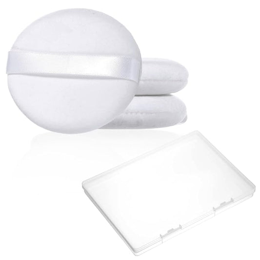 3 Pack Loose Powder Puff, 4.13 Inch White Large Body Powder Puff, Portable Soft Cotton Powders Puffs, Travel Dusting Round Ductile Puffs with Clear Box for Women Body Face
