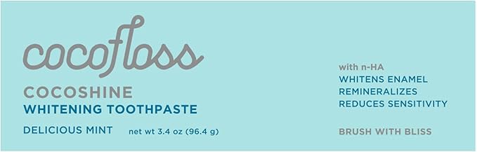 Cocofloss Cocoshine Whitening Toothpaste, Remineralize & Repair Sensitive Teeth, Fluoride-Free with n-HA, Kid-Friendly, Delicious Mint, 3.4 oz
