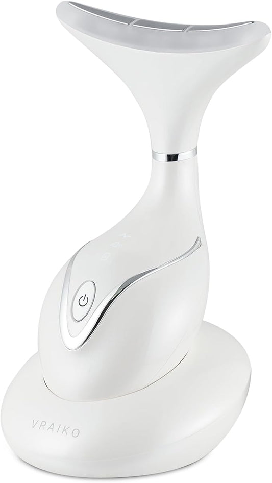 VRAIKO Iris Neck Face Massager, Pro Face Sculpting Tool with Charging Base, All-in-1 Facial Device for Enhanced Absorption, Radiance, Contouring, Elasticity, Home Facial Spa (White)