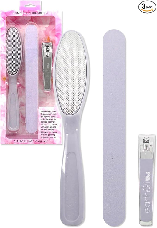 Earth & I -3 pc Manicure Pedicure Set: Large Nail Clipper, Callus Remover & Contour File, Stainless Steel Nail & Foot Care Kit for Men & Women, at Home Mani-Pedi Kit, Travel-Friendly Nail Care (Pink)