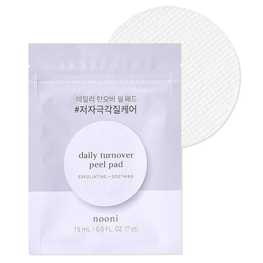 Nooni Korean Facial Peel Toner Pads - Daily Turnover Peel Pad 7 Count | Travel Set, Korean Skincare, Exfoliating Face Pads, with AHA, Glycolic Acid, Body Peeling Pad, Travel Size, Mini Set