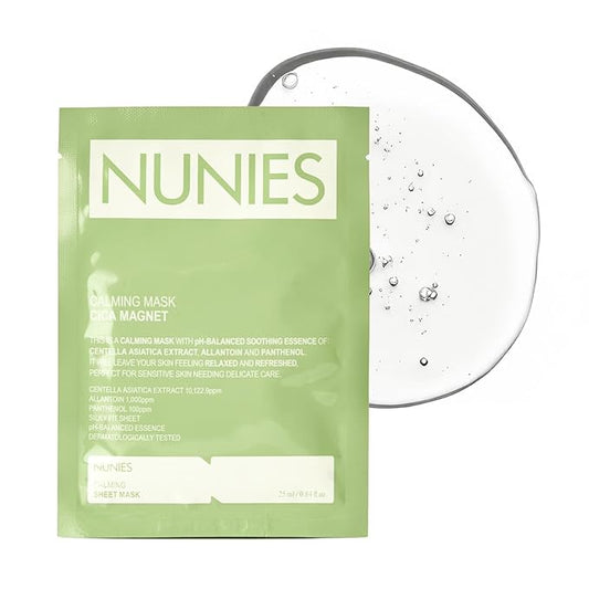 NUNIES Calming Sheet Mask – Korean Soothing Face Mask for Redness & Sensitive Skin | CICA, Allantoin & Panthenol | pH-Balanced | Alcohol-Free, Fragrance-Free, Colorant-Free | 5 Sheets