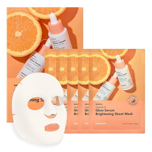 Hanskin Vitamin C Glow Sheet Mask – Korean Brightening & Hydrating Face Mask with Vitamin C + Niacinamide for Radiant, Even-Toned Skin | Glowing, Revitalizing Serum Mask | 10EA
