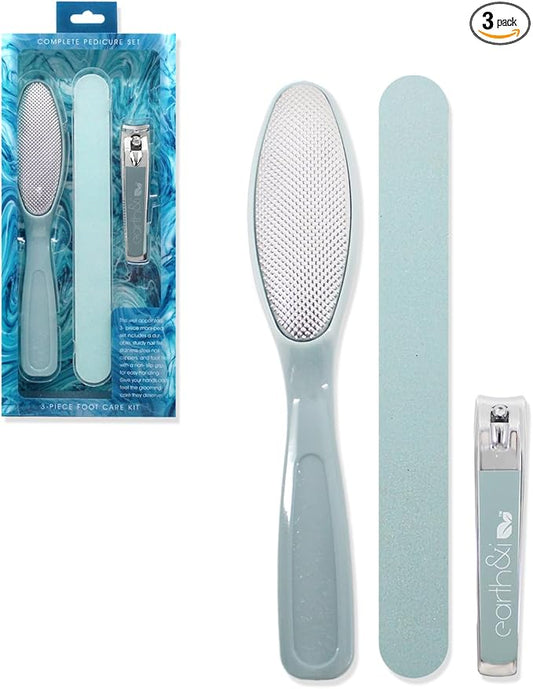 Earth & I - 3 pc Manicure Pedicure Set: Large Nail Clipper, Callus Remover & Contour File, Stainless Steel Nail & Foot Care Kit for Men & Women, at Home Mani-Pedi Kit, Travel-Friendly Nail Care Tools