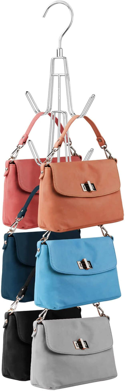 ZEDODIER Purse Hanger Organizer for Closet, Hanging Bag Holder, Keeping Purses Visible and in Good Condition, Metal Handbag Storage Hook Backpack Rack Space Saving Hanger, Silver