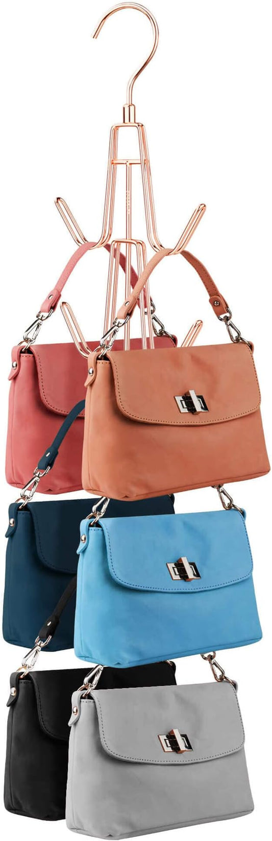 ZEDODIER Purse Hanger Organizer for Closet, Hanging Bag Holder, Keeping Purses Visible and in Good Condition, Metal Handbag Storage Hook Backpack Rack Space Saving Hanger, Rose Gold