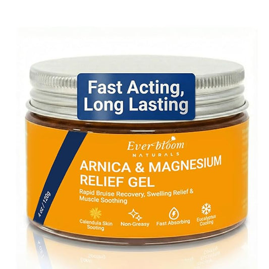 Arnica & Magnesium Calming Moisturizer Gel 4oz, Fast Recovery for Skin Bruising, Redness & Puffiness. Soothing Massage for Tension, Spasms & Thin Skin. With Emu Oil &E ucalyptus. Non-Greasy.
