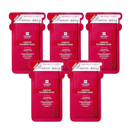 Amino Brightening & Clearing Facial Sheet Mask | Vitamin C, Lotus Extract for Acne Scars, Hyperpigmentation, Dark Spots, Even Skin Tone (5 Sheets)