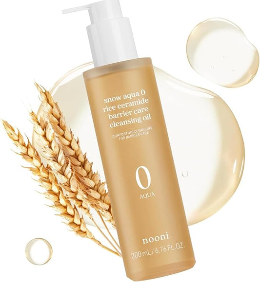 NOONI Korean Cleansing Oil – Snow Aqua 0 Rice Ceramide Barrier Care Cleansing Oil | Makeup Remover, Face Wash, Gentle Facial Cleanser, Pore Care, Korean Skin Care, Vegan, Stocking Stuffers, 6.76 Fl Oz