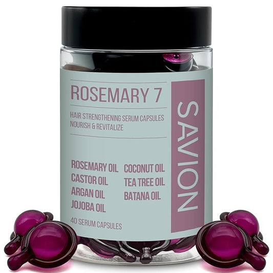 SAVION Rosemary Oil Hair Treatment Capsules - No Rinse Styling Hair Serum Capsules with Castor, Argan, Jojoba, Coconut, Tea Tree, Batana Oil - Hair Strengthening Serum for All Hair Types - 40 Capsules