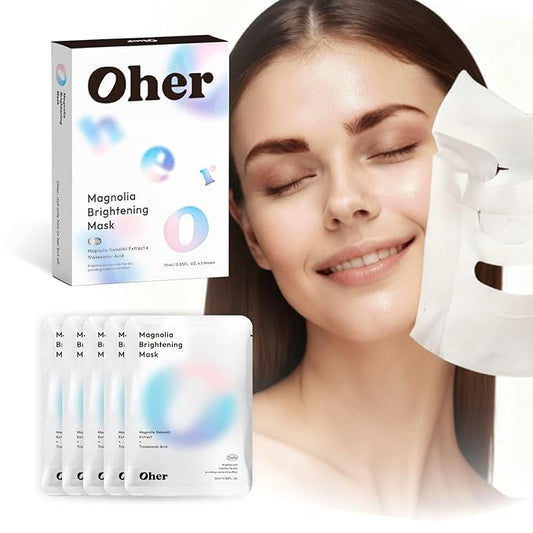Oher Brightening Face Mask with Tranexamic Acid & Niacinamide for Dullness & Dark Spots, Even Skin Tone, Hydrating & No-Rinse Tencel Mask, Holiday Gift Idea - 5 Pack