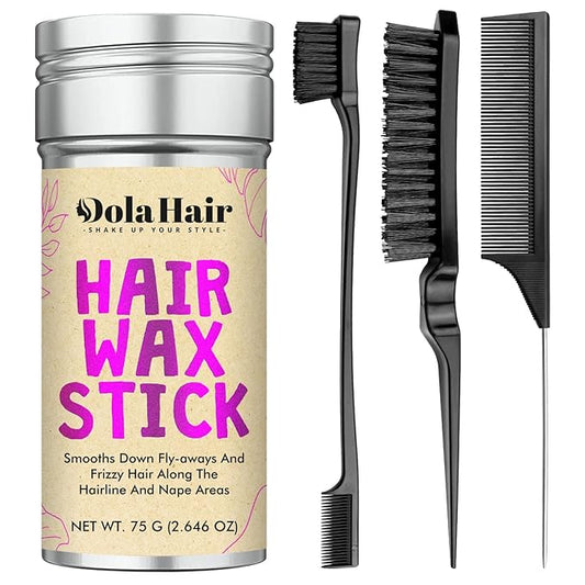 Dolahair Hair Wax Stick - Flyaway Control and Styling Pomade for Kids, Women, and Men - Accessorie Slick Back Hair Brush Kit Hair Bun Maker (Pack of 4)