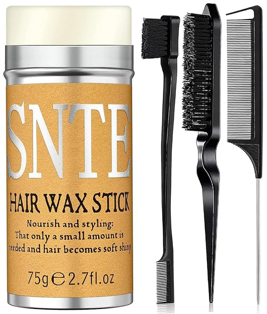 Samnyte Wax Stick for Hair & Styling Combs 4Pcs, Wigs Slick Edge Control, Teasing Brush Loose Hair, Rat Tail Separation, Finishing Flyaways, 4.58 Ounce, 4