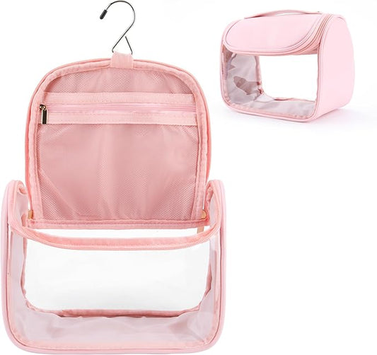 YFG Travel Toiletry Bag, Transparent Cosmetic Organizer with Hook, Portable, Organizer, for Travel-Sized Shampoo, makeup Accessories, Brushes Set, Conditioner, Medium Size