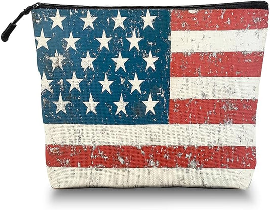 Cosmetic Bags Travel Makeup Toilet Case Waterproof Pouch for Women Girls 6.7X9.45inches - Weathered American Flag With Peeling Colors