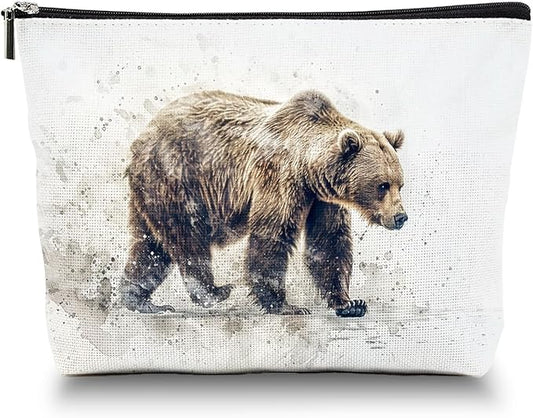 Makeup Bag Travel Cosmetic Bags Small Makeup Case Waterproof Zipper Pouch for Women Girls 7X9inches - Bear'S Journey in A Misty Watercolor Landscape