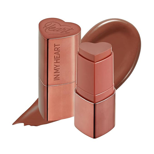 TOUCH IN SOL In My Heart Stick Blush (#Reddish brick) - Cream Blush Stick for Korean Makeup, Lip, Cheek & Shading Multi-Use, Blendable Milk Blusher for Dewy Glow, Kbeauty (0.21 Oz)