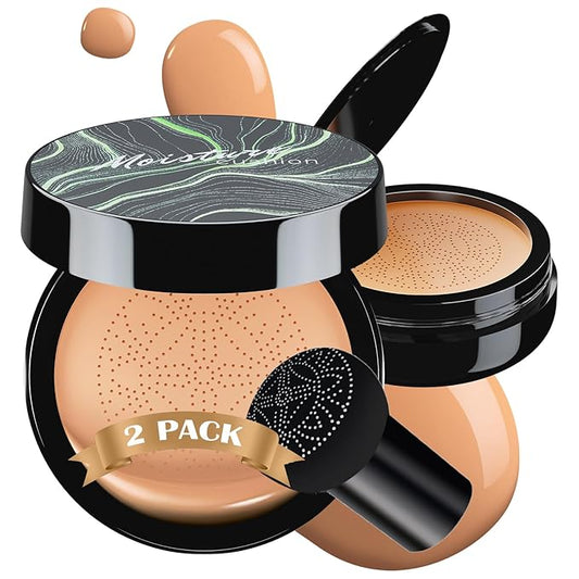 Mushroom Head Air Cushion CC Cream - BB Cream Foundation Makeup Moisturizing Concealer Long-Lasting, Cushion Foundation Full Coverage Self Adjusting for Mature Skin & All Skin Types (2 PCS Medium)