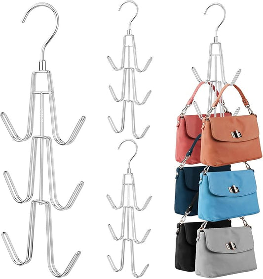 ZEDODIER Purse Hanger Organizer for Closet, 4 Pack Hanging Bag Holder, Keeping Purses Visible and in Good Condition, Metal Handbag Storage Hook Backpack Rack Space Saving Hanger, Silver