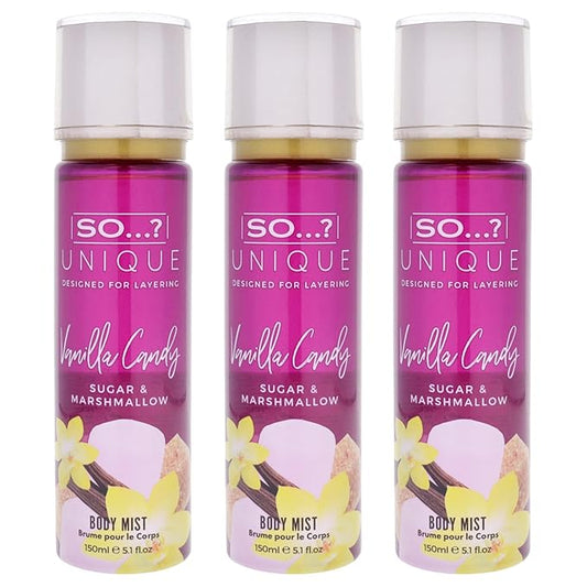 So...? Unique Body Mist - Vanilla Candy for Women - 5.1 oz Body Mist - Pack of 3