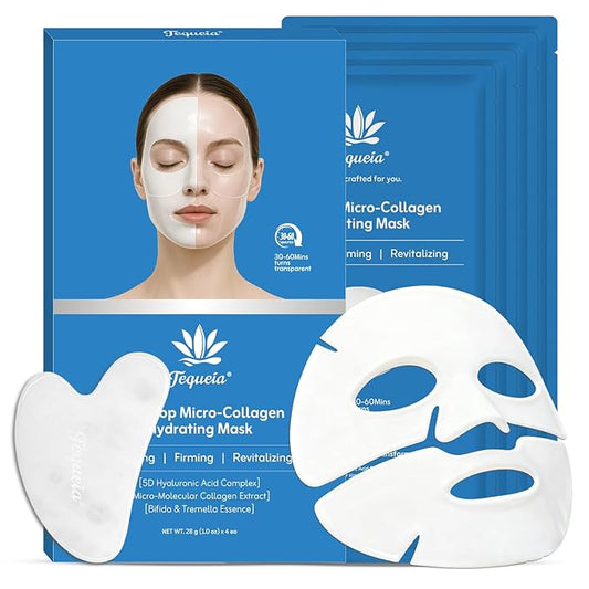 Dewdrop Micro-collagen Hydrating Face Mask by TEQUElA - Two-Piece Transparent Sheet Mask Turns Clear in 30-60 Minutes with 5D Hyaluronic & Tremella Essence for Deep Hydration & Glow