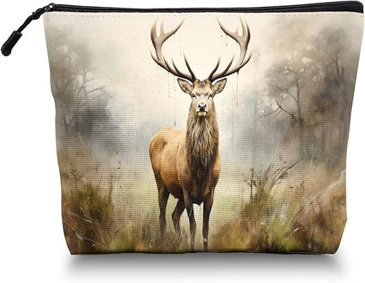 Cosmetic Bags Travel Makeup Toilet Case Waterproof Pouch for Women Girls 6.7X9.45inches - Stag in A Misty Forest Landscape