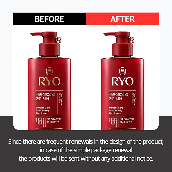 RYO Damage Care & Nourishing Conditioner with Korean Ginseng & Caffeine - Repair and Moisturizing, Anti Loss Care, Strengthening hair roots, 16 Fl Oz.