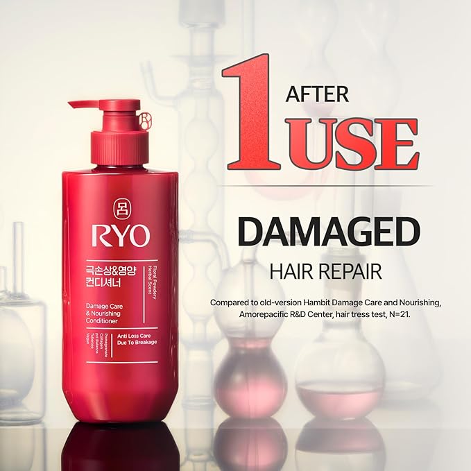 RYO Damage Care & Nourishing Conditioner with Korean Ginseng & Caffeine - Repair and Moisturizing, Anti Loss Care, Strengthening hair roots, 16 Fl Oz.