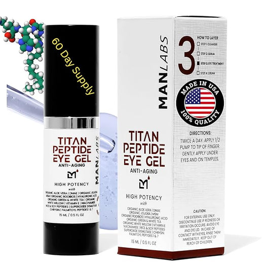 Titan Peptide Anti-Aging Under Eye Serum for Men – Reduce Appearance of Puffiness, Dark Circles, Eye Bags, & Sagging – DMAE, Niacinamide, Hyaluronic Acid – Gel – All Skin Types – Unscented
