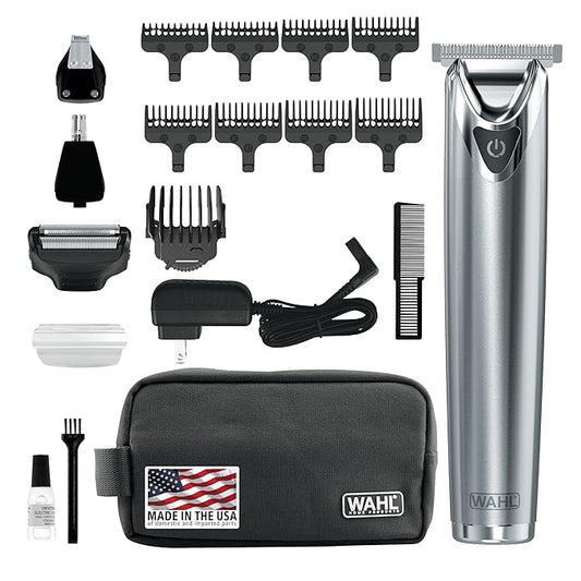 Wahl USA Stainless Steel Lithium Ion 2.0+ Beard Trimmer for Men - Electric Shaver & Nose Ear Trimmer - Rechargeable All in One Men's Grooming Kit - Model 9864SS