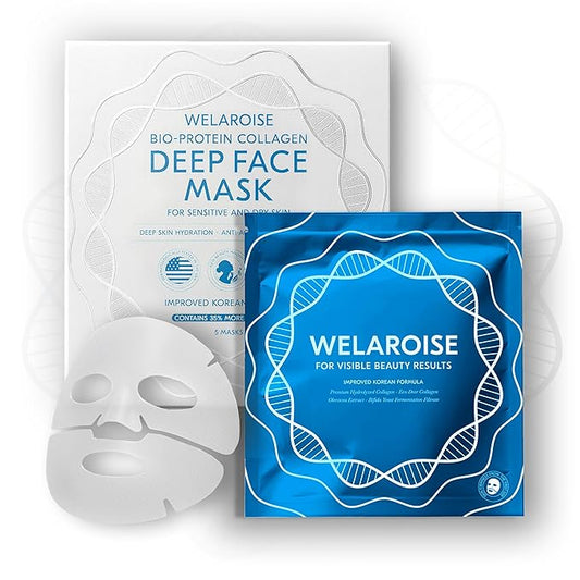 Welaroise Bio Protein Collagen Hydrogel Deep Face Mask +35% More Collagen, Intense Hydration & Moisturization, Firming, Anti-Aging, Skin Renewal, Korean Skincare (Pack of 5)