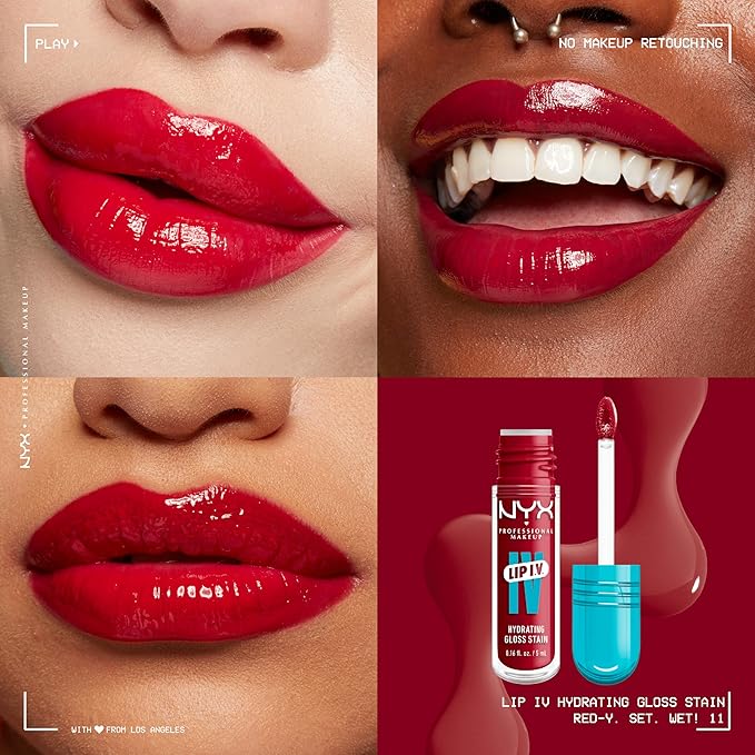 NYX PROFESSIONAL MAKEUP Lip IV Hydrating Glossy Lip Stain with 12HR Hydration - Red-y Set Wet (Red)